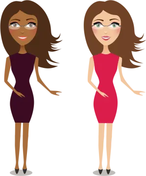 a woman in a red dress and a woman in a black dress