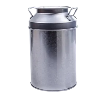 a stainless canister on a white background