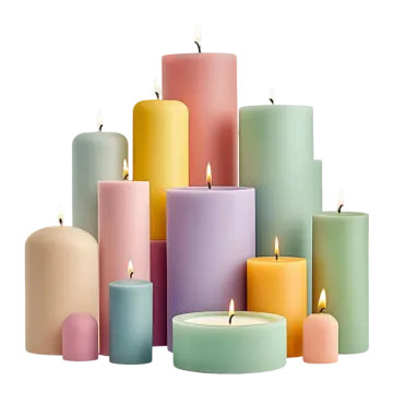 a pile of different colored candles