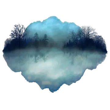 a watercolor painting of trees in the fog