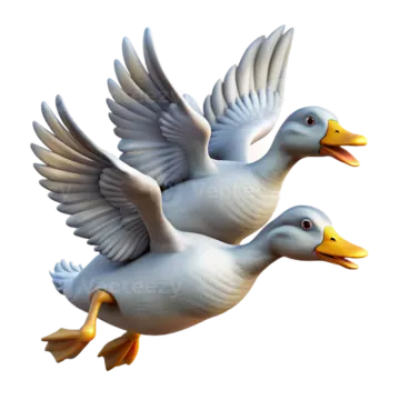 two white ducks flying in the air