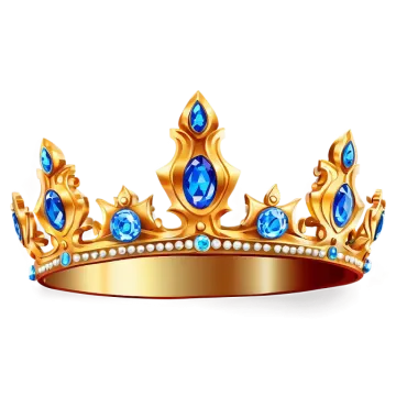 a golden crown with blue stones and pearls