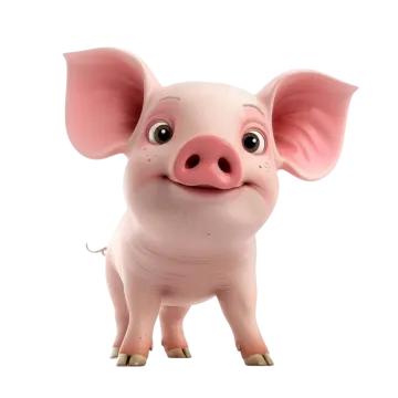a pink pig with big ears and big eyes
