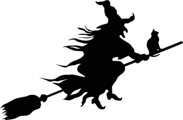 a silhouette of a witch flying on a broom