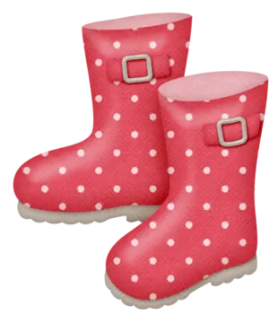 a pair of pink rain boots with white polka dots