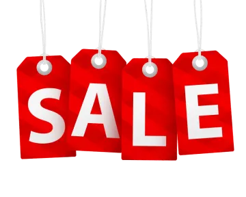 three red sale tags with the word sale on them