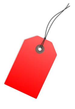 a red price tag on a white background