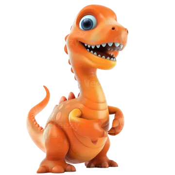 a cartoon dinosaur with big blue eyes