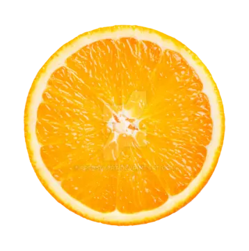 an orange cut in half on a white background