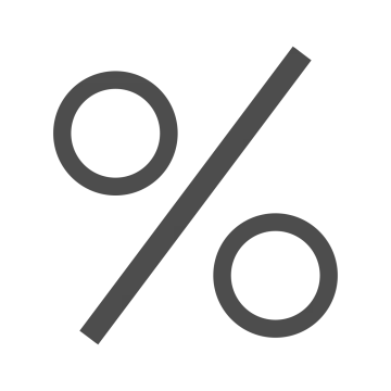 a black and white icon of a percent sign