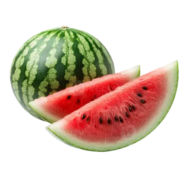 two slices of watermelon with one slice cut in half