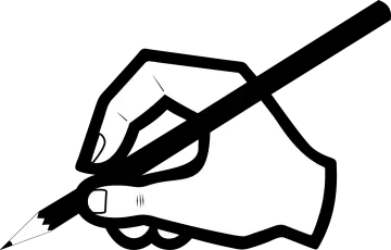 a black and white drawing of a hand holding a pen