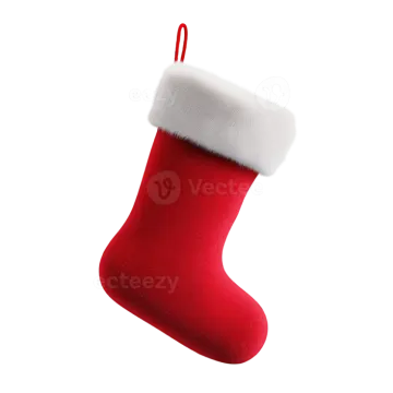 a red christmas stocking hanging on a white background