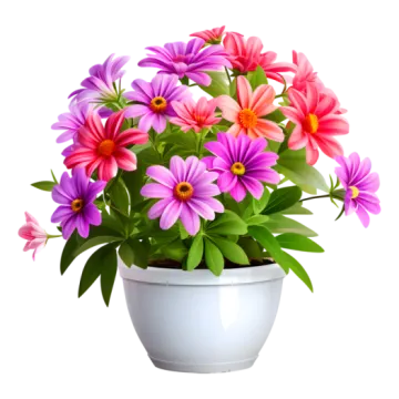 a pot filled with pink and purple flowers