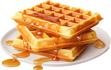 a stack of was on a plate with syrup