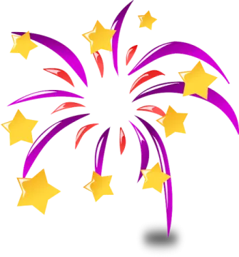 a purple and yellow fireworks with stars