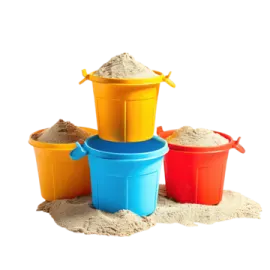 three buckets with sand in them