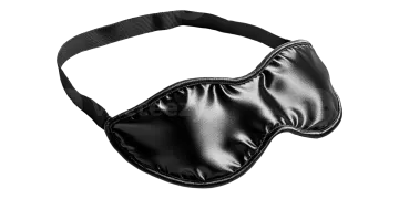 a black leather sleep mask on a white background