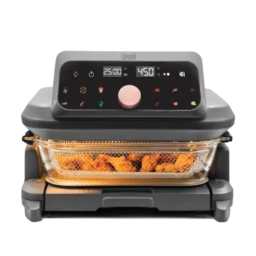 an air fryer with a basket of food inside