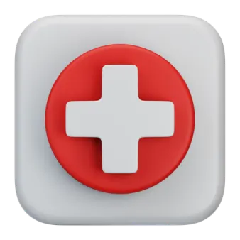 a red cross button on a white background