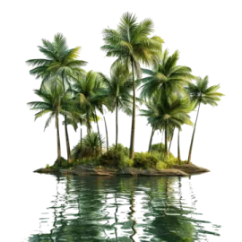 a small island with palm trees in the water