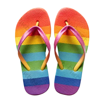 a pair of rainbow colored flip flops