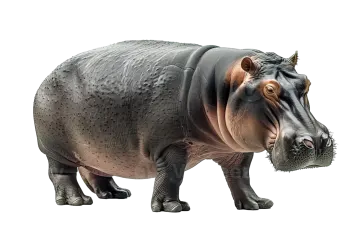 a hippo is standing and looking at the camera