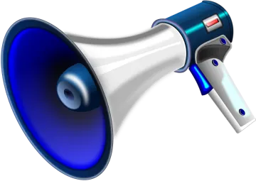 a blue and white megaphone on a white background