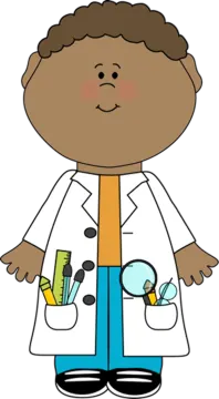 a boy wearing a lab coat and holding a microscope