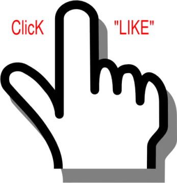 a hand with the word click like on it