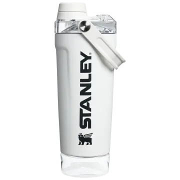 a white water bottle with the word stanley on it