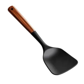a black and wood spat with a wooden handle