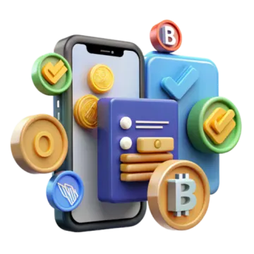 a smartphone with various apps and coins on it