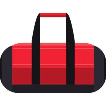 a red tool bag with black straps