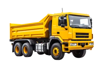 a yellow dump truck on a white background