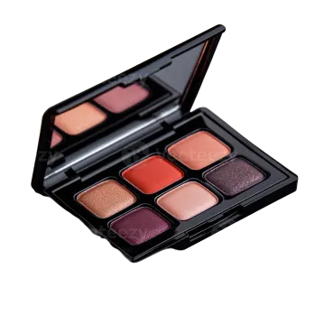 a close up of a palette of makeup on a white background