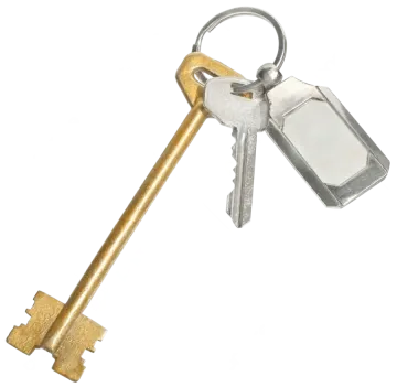 a silver and gold key on a white background