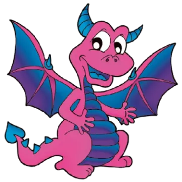 a pink dragon with blue wings