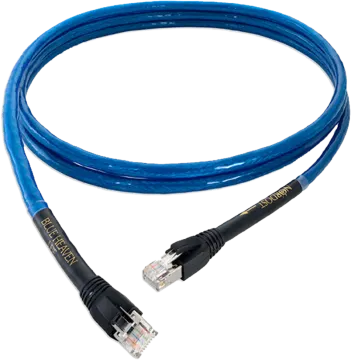a blue ethernet cable on a white background