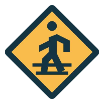a yellow and black road sign with an image of a man walking