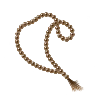 a brown pearl necklace with a tat