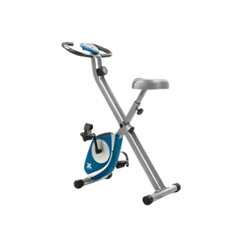 a blue exercise bike on a white background