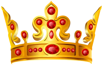 a gold crown with red stones