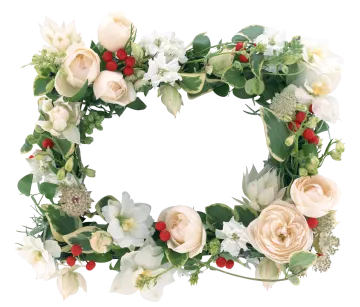 a floral wreath with white and red flowers
