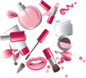 a set of cosmetics and makeup products