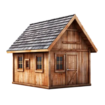 a small wooden house on a white background