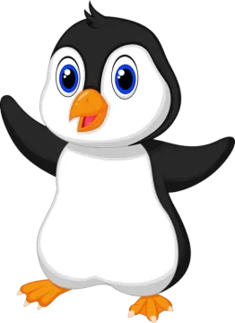 a cartoon penguin with blue eyes