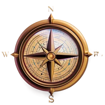 a golden compass on a white background