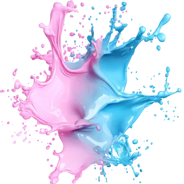 a pink and blue liquid splash on a white background