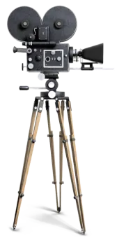 an old movie camera on a tripod